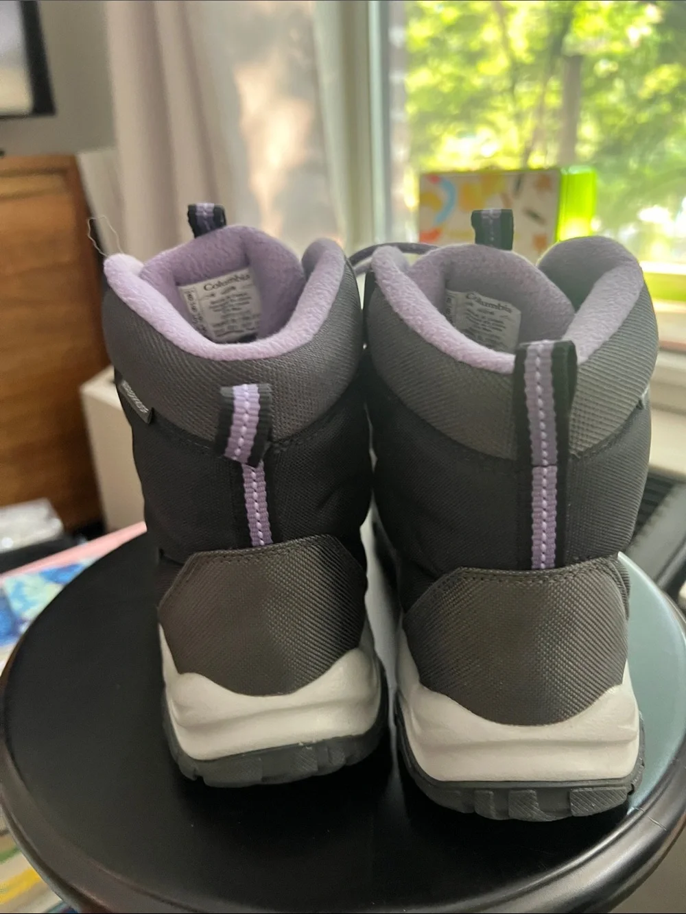 Sz 8 Columbia Women’s  Black and Lilac Lace-Up Hiking Boots Used One Time